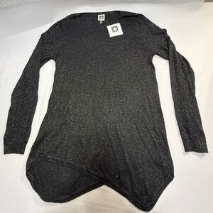 Anne Klein Black Metallic Sparkle‎ Tunic Hi-Lo Sweater Women's Medium